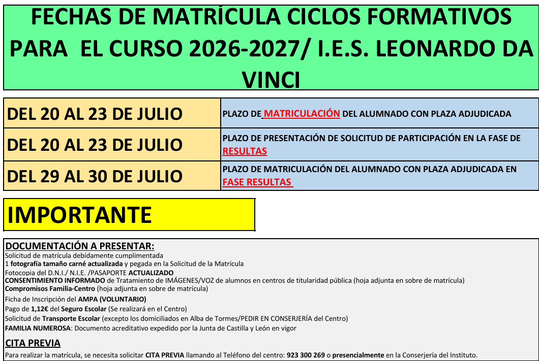 FECHAS DE MATRICULA CF CURSO 26_27